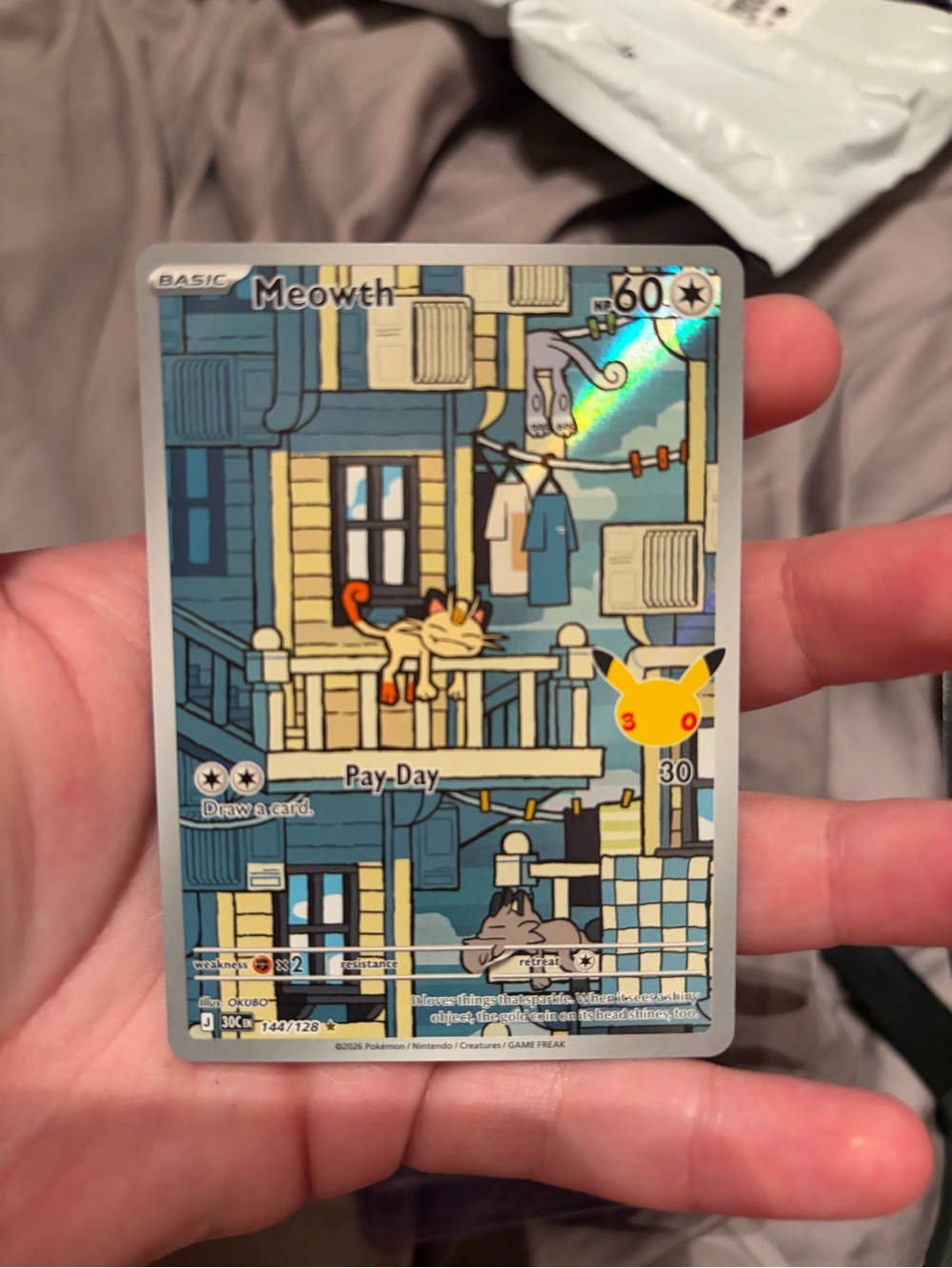 Meowth Collectible Card - Blue & Cream Holo